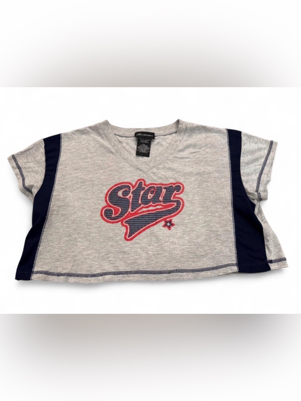 No Boundaries Gray and Navy 'Star' Cropped Tee
